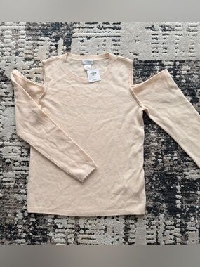 Club Monaco Pale Pink/Cream Beige Cold-Shoulder Cashmere Sweater